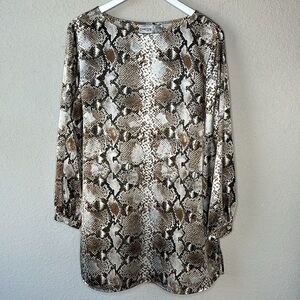 Chico's Long Sleeve Scoop Neck Snake Print Silky Tunic Top Size 2 / Women's 12/M